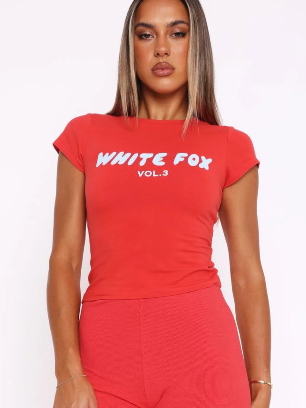 White Fox Offstage Vol. 3 Baby Tee Cherry Red XS Excellent Condition
